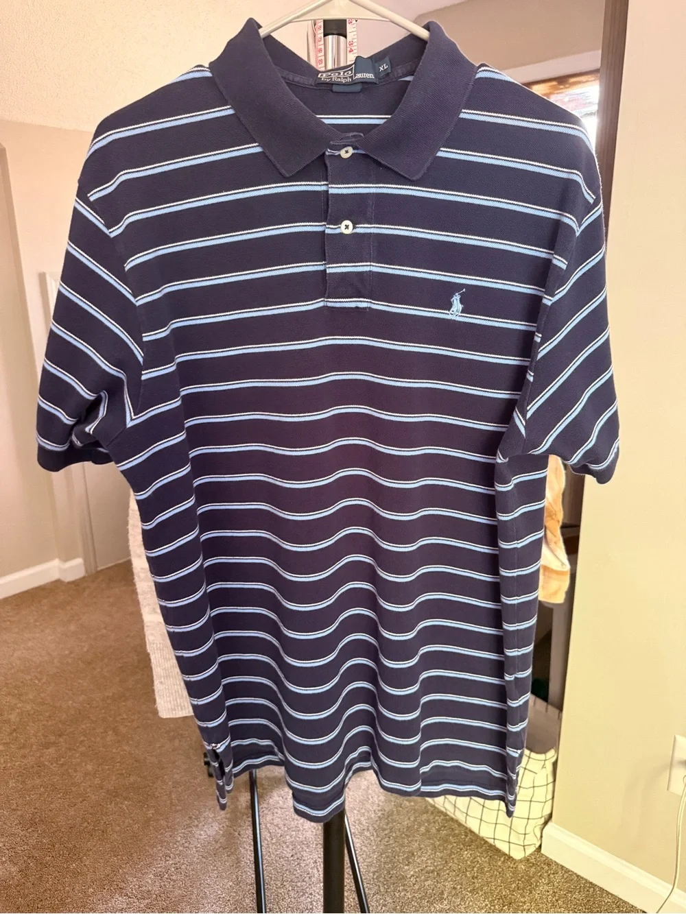 Polo Ralph Lauren Navy Polo with Light Blue Stripes